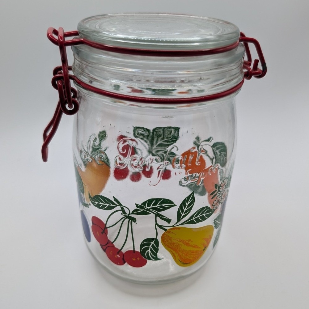 Vtg Le Parfait Super 35oz Glass Fruit Preserving Jar Made France Wire Bail Lid